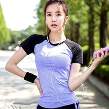 Patchwork Yoga top Gym Compression Women Sport T-shirts Dry Quick Running Short Sleeve Fitness Women's Tees tops