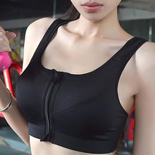 Padded Women Zipper Sports Bra,Adjustable Push Up Shockproof Wirefree Seamless Bra