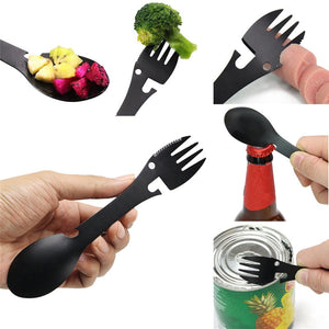Multifunctional Camping Cookware Spoon Fork Bottle Opener Portable Tool Safety Survival