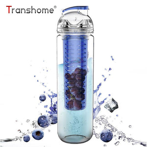 Transhome Fruit Lemon Juice Water Bottle 700ml Infuser Health BPA Free Detox Flip Lid Tour