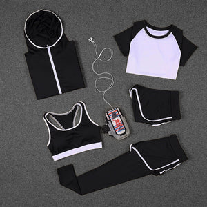 5 PCS Women Yoga Set for Running T-Shirt Tops Sports Bra Vest Fitness Pants Short sleeve Shorts Pant Gym Workout Sports Suit Set