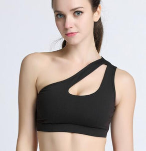 Sexy One Shoulder Sports Bra Women Padded Shockproof Absorb Sweat Running Bra Yoga Gym Athletic  Top for Fitness